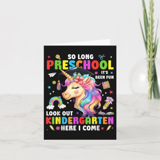 Unicorn So Long Pre K Graduation Kindergarten Here カード (正面)