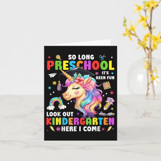 Unicorn So Long Pre K Graduation Kindergarten Here カード (黄色い花)