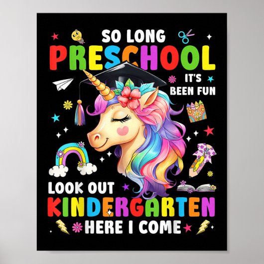 Unicorn So Long Pre K Graduation Kindergarten Here ポスター (正面)
