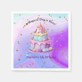 Unicorn Sparkleブルーパープルケーキ4th Birthday スタンダードカクテルナプキン (正面)