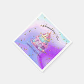 Unicorn Sparkleブルーパープルケーキ4th Birthday スタンダードカクテルナプキン (角)