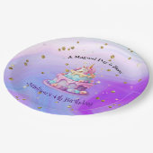 Unicorn Sparkleブルーパープルケーキ4th Birthday ペーパープレート (アングル)