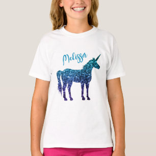 Unicorn Sparkles aqua グラデーション blueお名前 Tシャツ