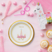 Unicorn、Star、Flowers and Golden紙吹雪 ペーパープレート (パーティー)