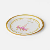 Unicorn、Star、Flowers and Golden紙吹雪 ペーパープレート (アングル)