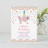 Unicorn stars rainbow Birthday Invitation 招待状 (スタンド正面)