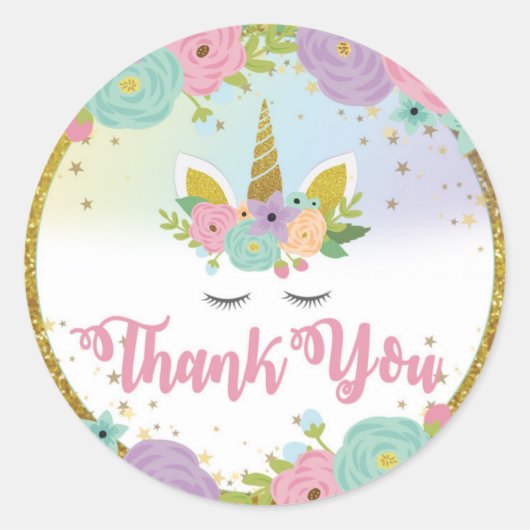 Unicorn Thank You Sticker ラウンドシール (正面)