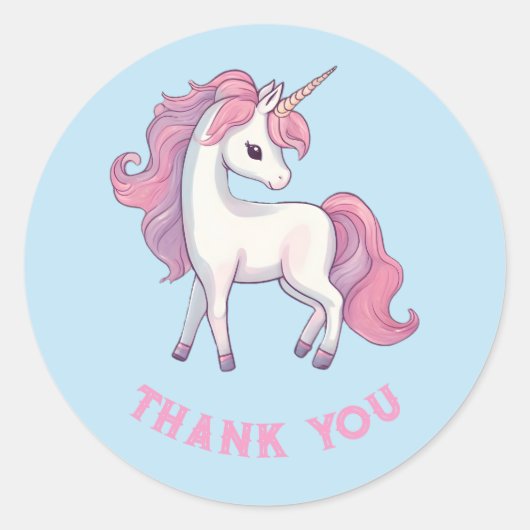 Unicorn Thank You Stickers - Round Blue ラウンドシール (正面)