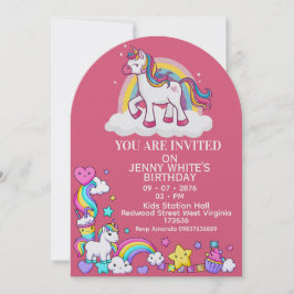 Unicorn Themed Girl Birthday Invitation 招待状