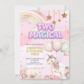 Unicorn Two Magical Pastel Birthday Invitation 招待状 (正面)