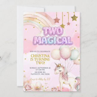 Unicorn Two Magical Pastel Birthday Invitation 招待状
