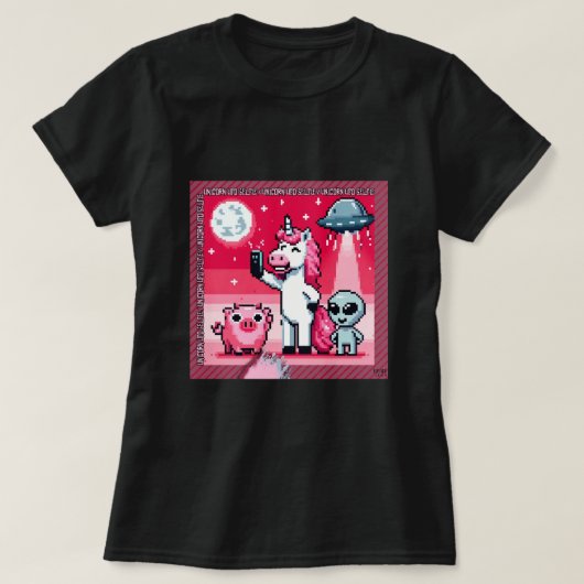 Unicorn UFO Selfie: Square Land (Pixel Art) #2 Tシャツ (デザイン正面)