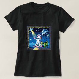 Unicorn UFO Selfie: Square Land (Pixel Art) #4 Tシャツ