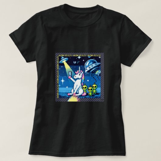 Unicorn UFO Selfie: Square Land (Pixel Art) #4 Tシャツ (デザイン正面)