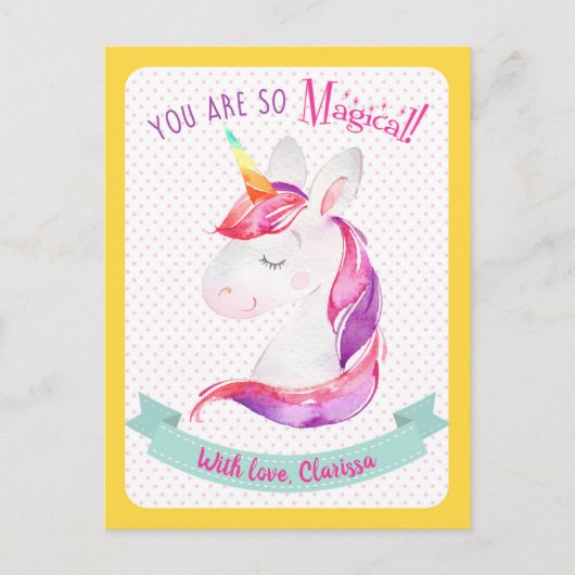Unicorn Valentines Day Card Kids (Classroom) シーズンポストカード (正面)