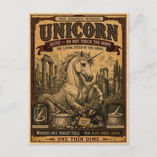Unicorn, Vintage Circus Monster ポストカード (正面)