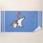 Unicorn w/虹の紫のピンクの花よちよち ビーチタオル (正面)