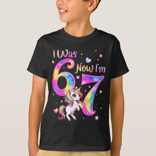 Unicorn was 6 7 six seven 7th bday birthday girl tシャツ (正面)