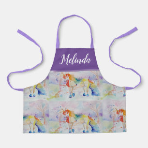 Unicorn Water Color絵画's Purple Girls art Emプロン エプロン