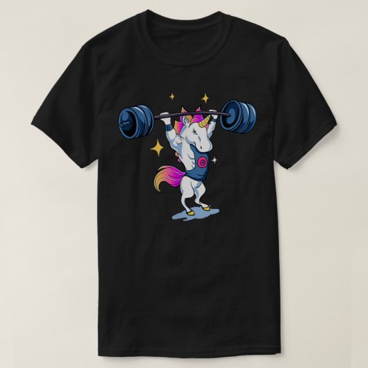 Unicorn Weightlifting T Fitness Gym Deadlift Rainb Tシャツ (デザイン正面)