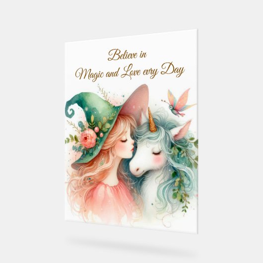Unicorn Witch Girl Foam Board Art Magic Display アクリルサイン (傾斜)