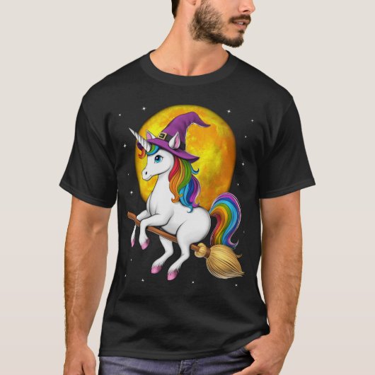 Unicorn Witch Riding Broom  Tシャツ (正面)