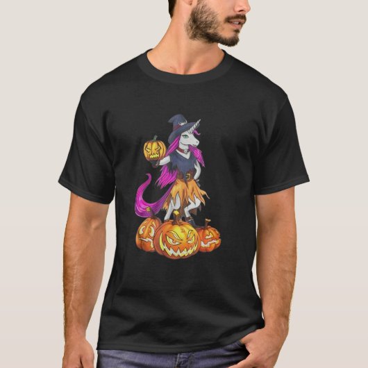 Unicorn Witch Spooky Pumpkin Halloween Tシャツ (正面)