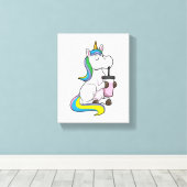 Unicorn with Bubble Tea キャンバスプリント (インサイチュ (ウッドフロア))