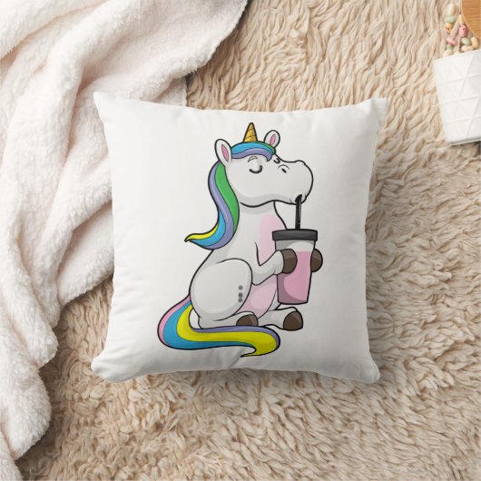 Unicorn with Bubble Tea クッション (ブランケット)