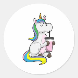 Unicorn with Bubble Tea ラウンドシール