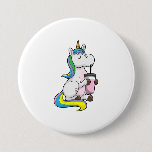 Unicorn with Bubble Tea 缶バッジ (正面)
