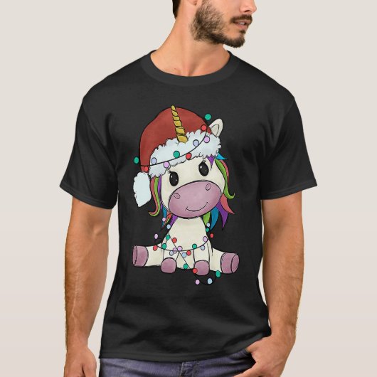Unicorn with Christmas hat unicorn girl Tシャツ (正面)