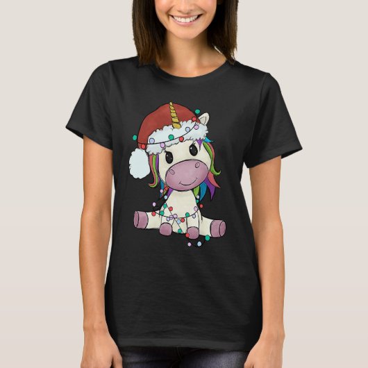 Unicorn with Christmas hat unicorn girl Tシャツ (正面)