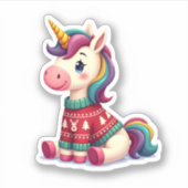 Unicorn with Christmas Sweater Unicorn Girls Chris シール (正面)