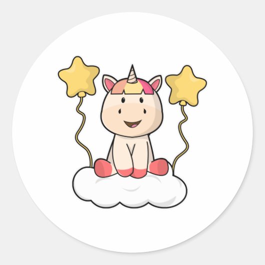 Unicorn with Cloud & Stars ラウンドシール (正面)