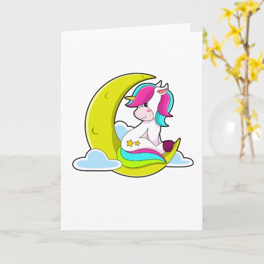 Unicorn with Clouds and Moon カード (黄色い花)