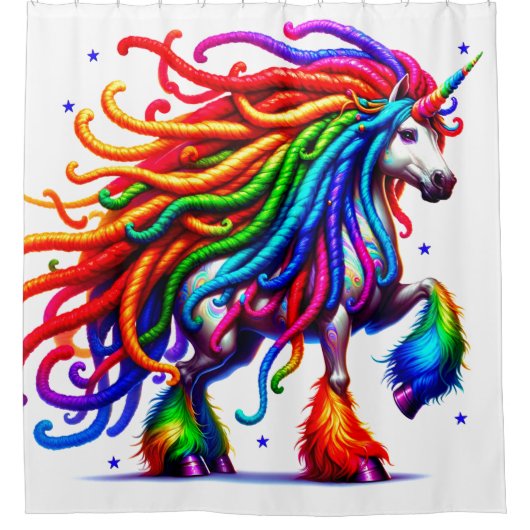 Unicorn with Dreads シャワーカーテン (正面)