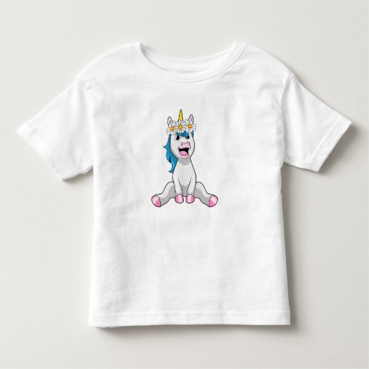 Unicorn with Flowersデイジー トドラーTシャツ (正面)