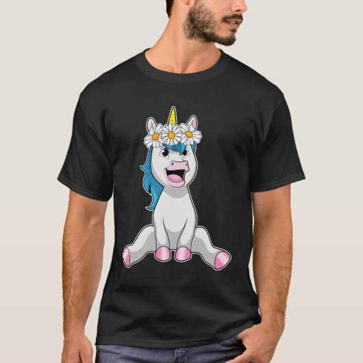 Unicorn with Flowersデイジー Tシャツ (正面)