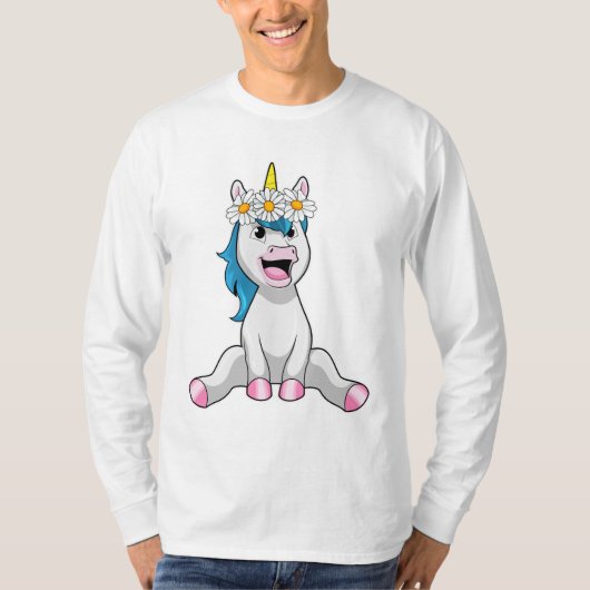 Unicorn with Flowersデイジー Tシャツ (正面)