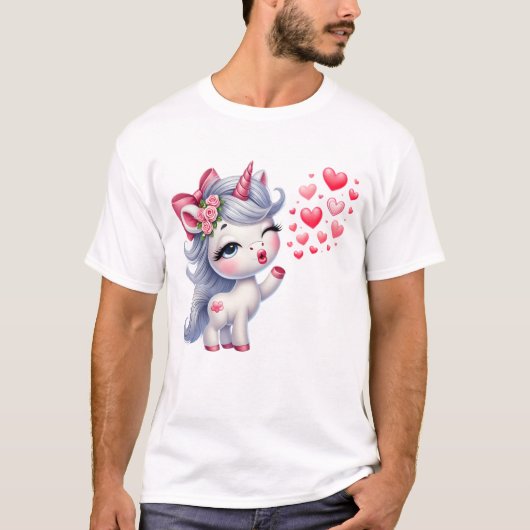 Unicorn with Hearts – Kawaii Love Unicorn Tシャツ (正面)