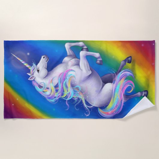 Unicorn with Rainbow ビーチタオル (正面)