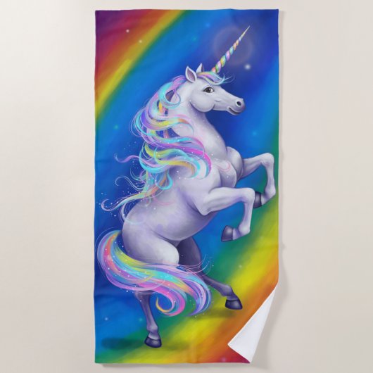 Unicorn with Rainbow ビーチタオル (正面)