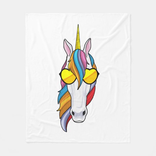 Unicorn with Sunglasses フリースブランケット (正面)