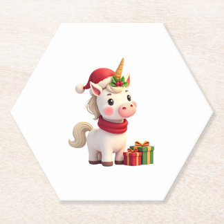 Unicorn Xmas Decoration Santa Unicorn Christmas T- ペーパーコースター