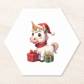 Unicorn Xmas Decoration Santa Unicorn Christmas T- ペーパーコースター