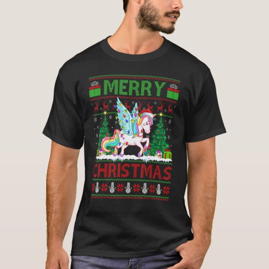 Unicorn   Xmas Tree Lights Ugly Santa Unicorn Chri Tシャツ (正面)