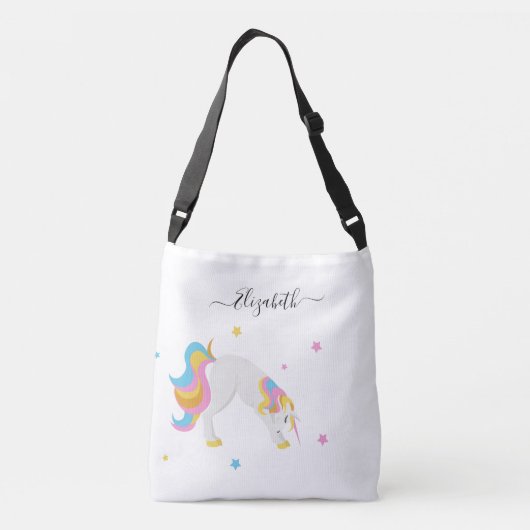 Unicorn yogaはおもしろいの白名を出す クロスボディバッグ (裏面)