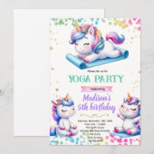 Unicorn yoga birthday party invitation 招待状 (正面/裏面)