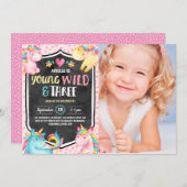 Unicorn Young Wild & Three Birthday Partyの写真 招待状 (正面/裏面)
